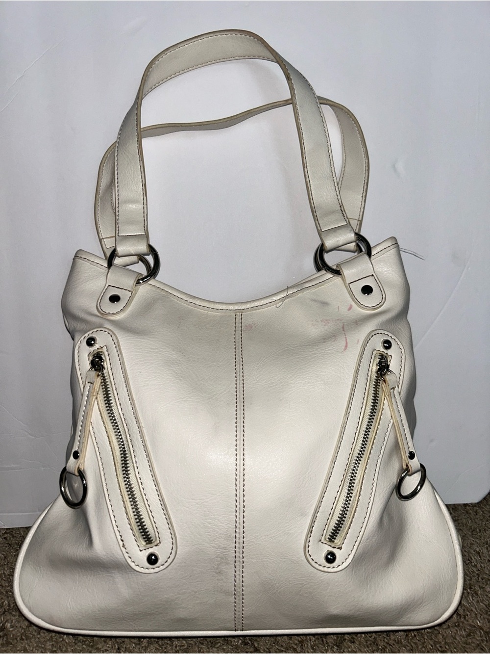 Nine West Cream Shoulder Bag with Front Zip Detail